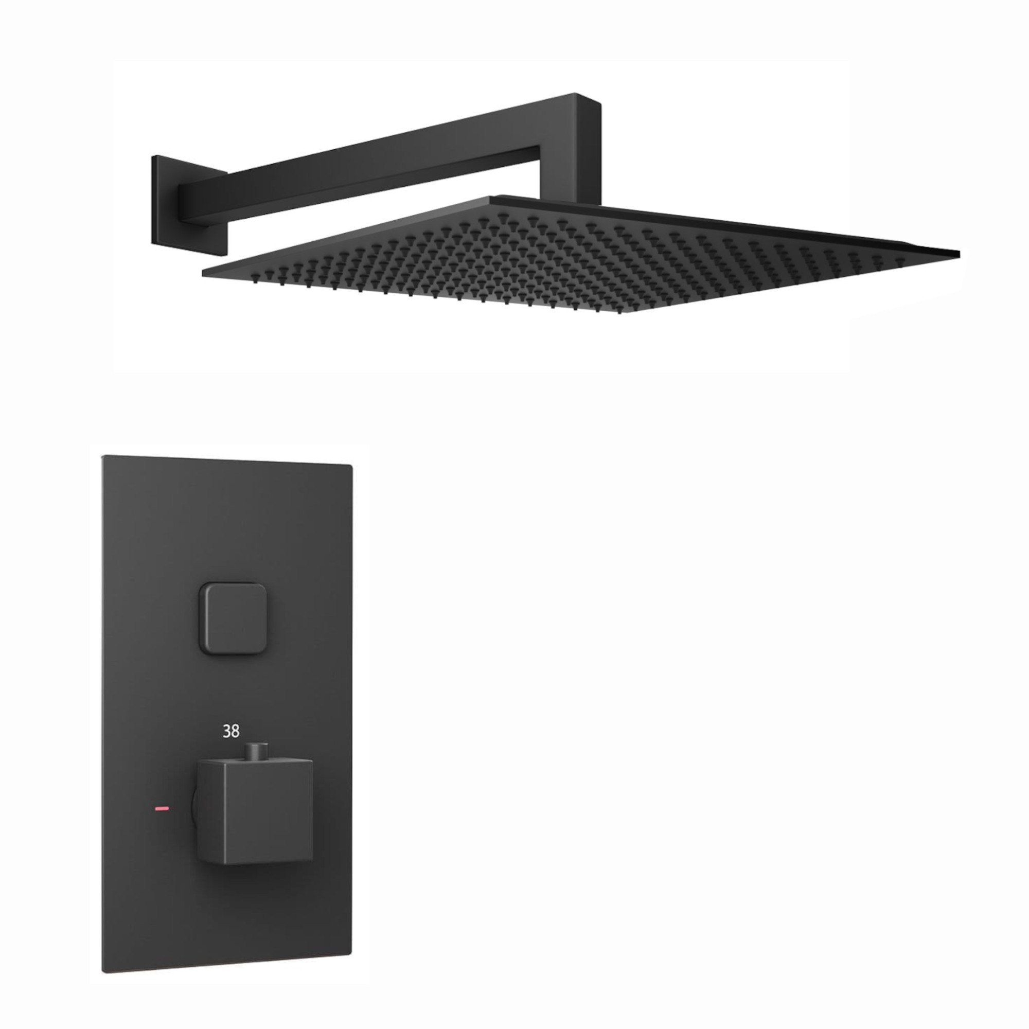 ENKI, Milan, SH0015, Square Thermostatic Concealed Shower Set, Large 300mm Ultra Slim Wall Mounted Shower Head, Black image